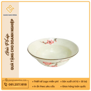 Tô nông - Bộ bàn ăn men kem vẽ Đào đỏ