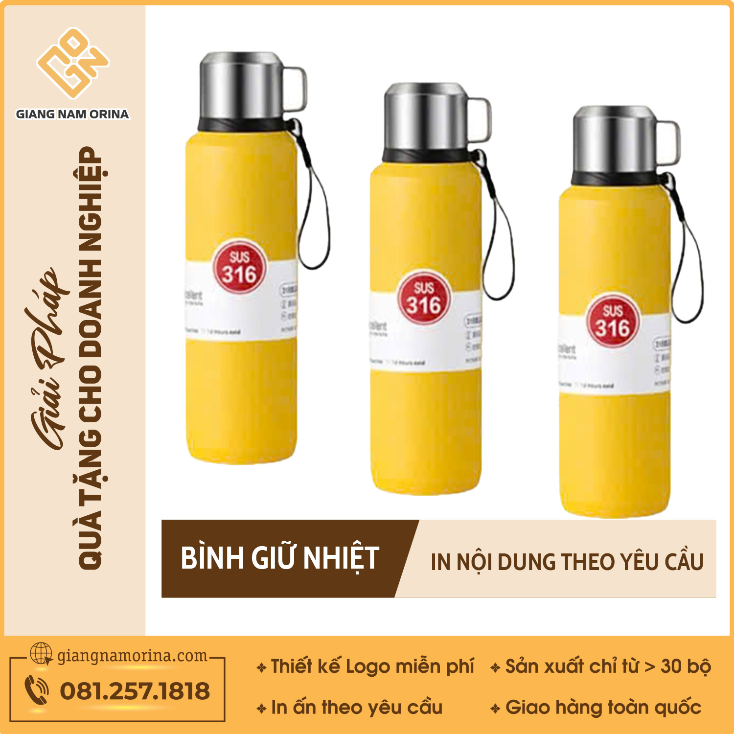 Bình Giữ Nhiệt Inox Màu Vàng 1 Bình Giữ Nhiệt Inox Màu Vàng