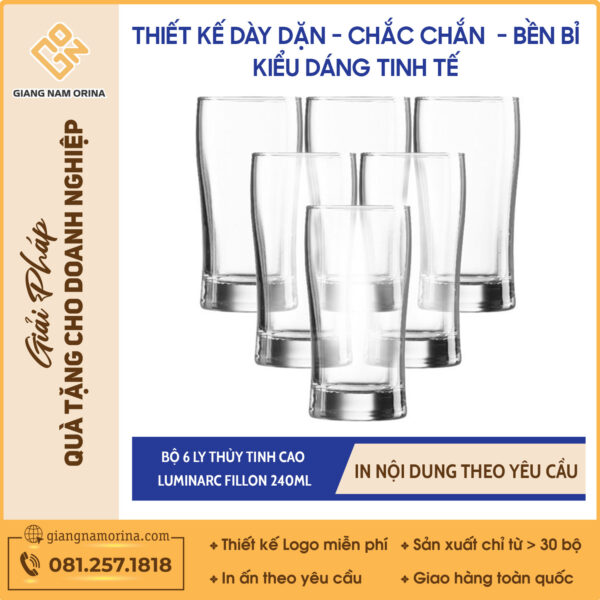Bộ 6 ly thủy tinh cao Luminarc Fillon 240ml