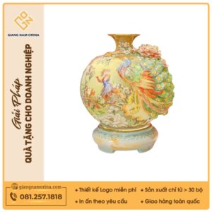 Quả hút lộc Khổng tước đắp nổi vẽ màu kẻ chỉ vàng H30