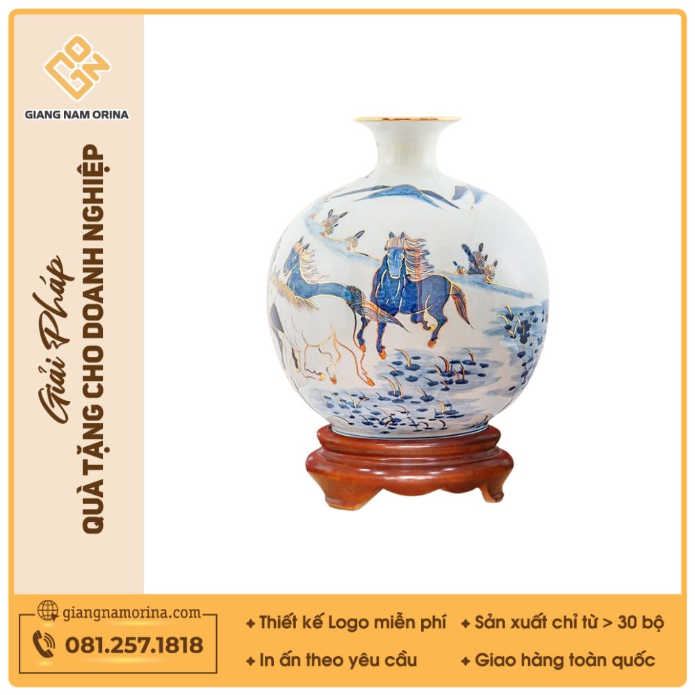 Quả hút lộc Mã đáo thành công xanh cobalt vẽ vàng H30 1 Quả hút lộc Mã đáo thành công xanh cobalt vẽ vàng H30