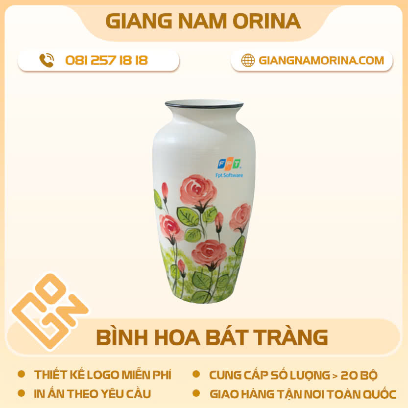 Bình hoa Bát Tràng in logo quà tặng công đoàn Bình hoa Bát Tràng in logo quà tặng công đoàn