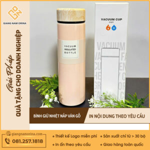 Bình Giữ Nhiệt Có Nắp Vân Gỗ Màu Da