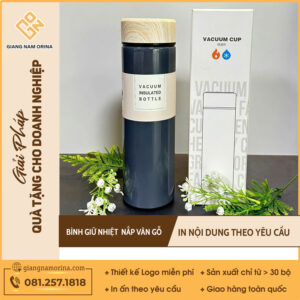 Bình Giữ Nhiệt Có Nắp Vân Gỗ Màu Xanh