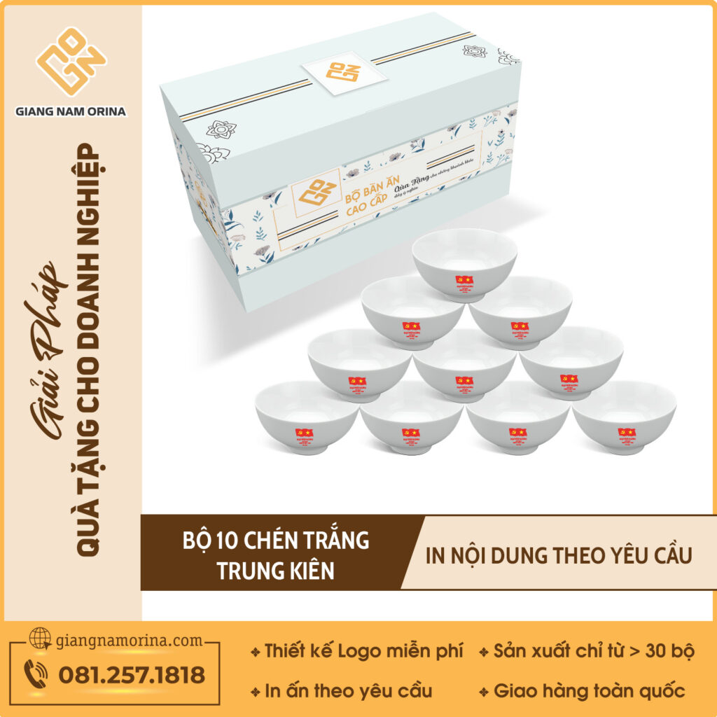 Bộ chén sứ trắng in logo