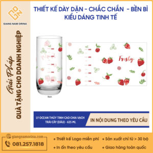 Ly Ocean thủy tinh cao chia vạch trái cây (Dâu) - 625 ml