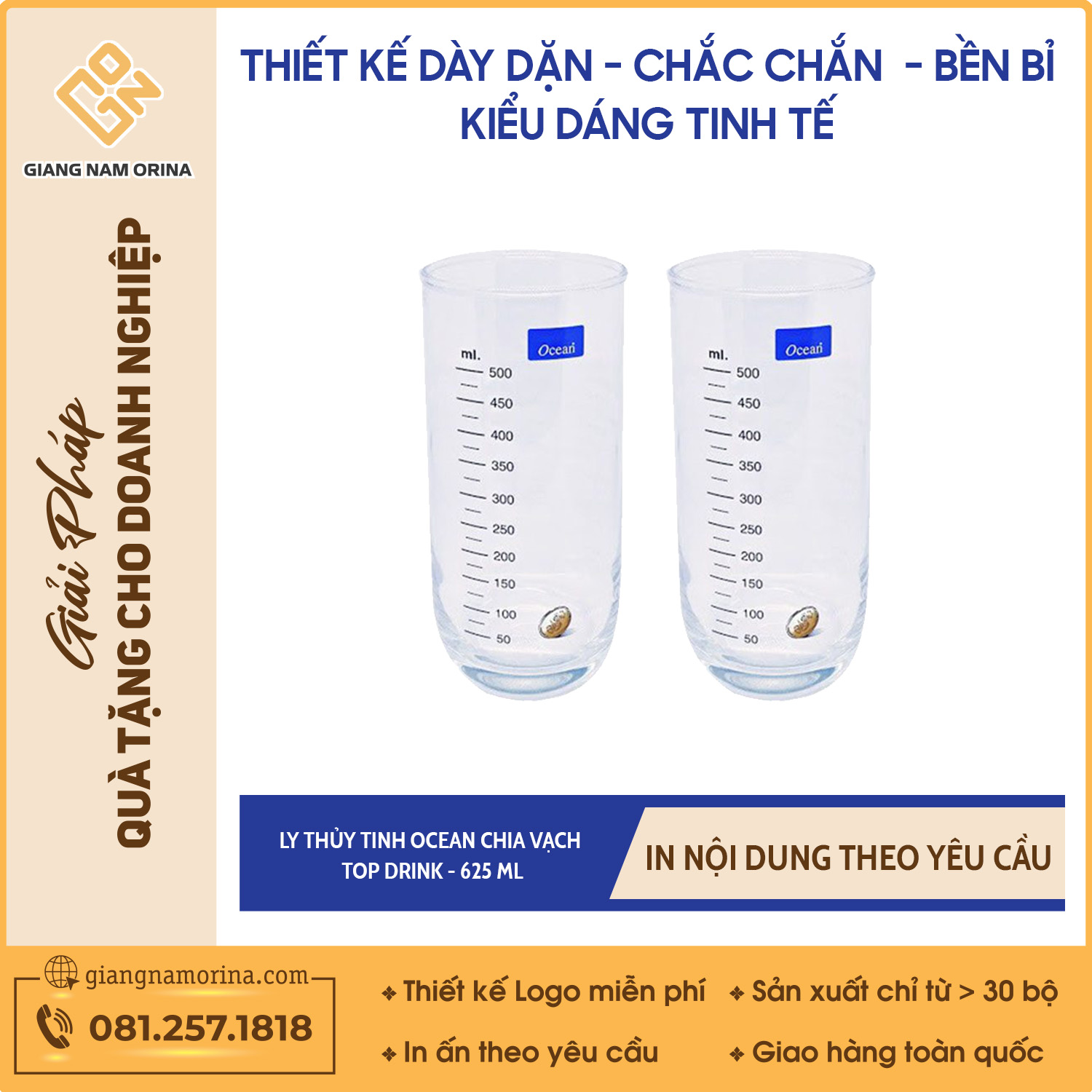 Ly Thủy Tinh Ocean Chia Vạch TOP DRINK - 625 ml 1 Ly Thủy Tinh Ocean Chia Vạch TOP DRINK - 625 ml