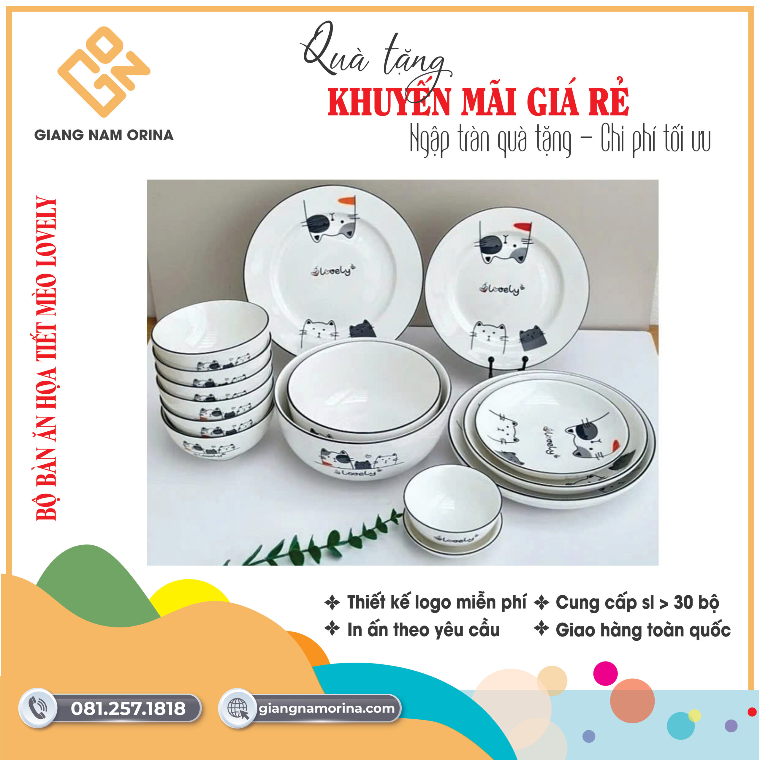 Bộ Bàn Ăn Hoạ Tiết Mèo 1 Bộ Bàn Ăn Hoạ Tiết Mèo