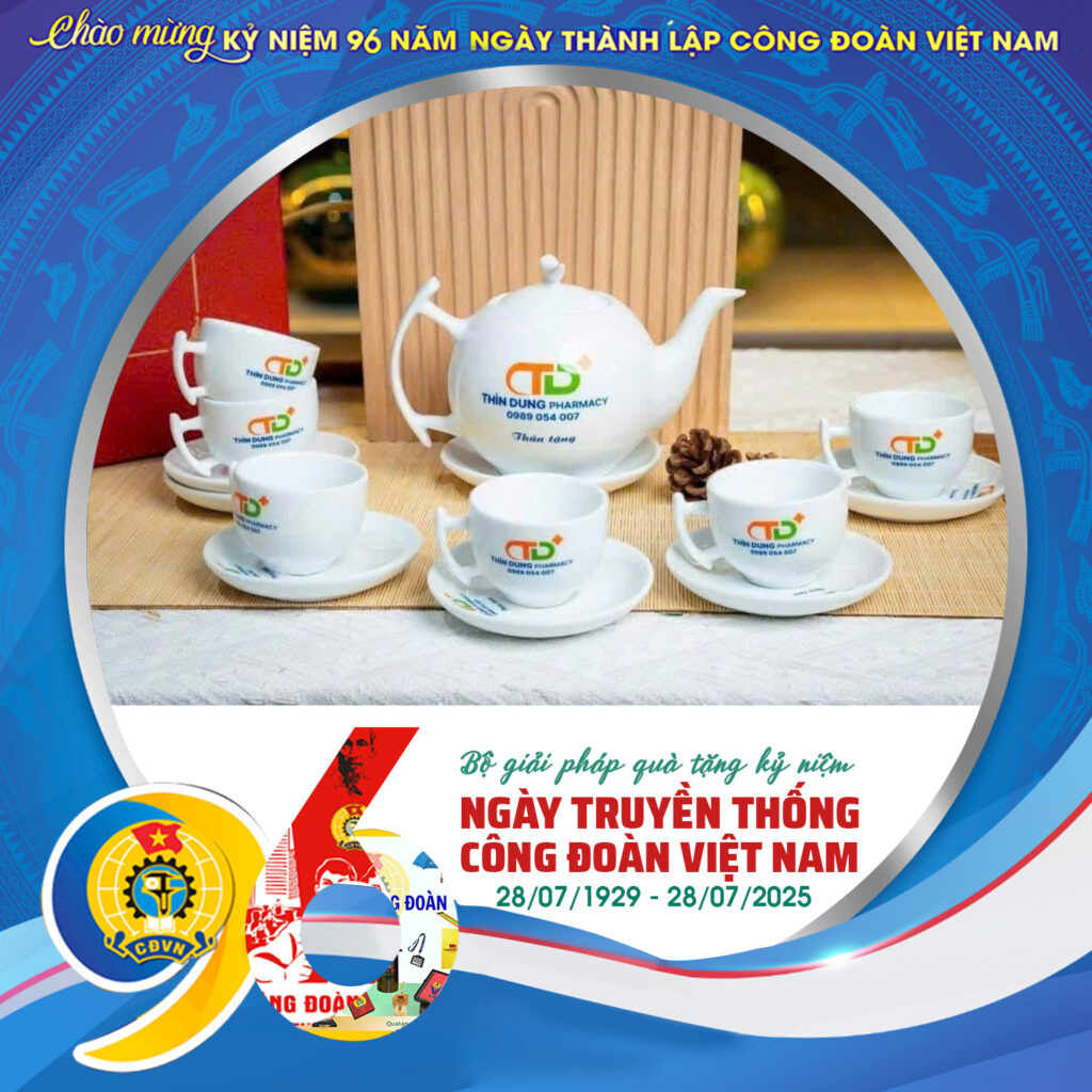 Ấm trà gốm sứ in logo