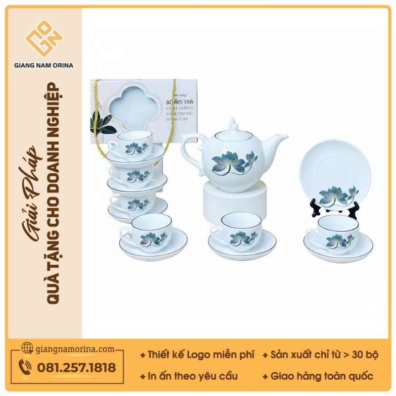 Bộ Ấm Tách Trà Dáng Minh Long Vẽ Hoa Sen 1 Bộ Ấm Tách Trà Dáng Minh Long Vẽ Hoa Sen