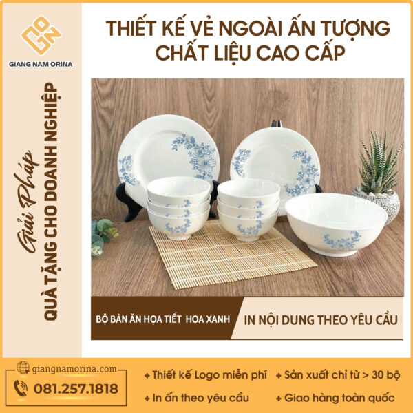Bộ bàn ăn hoạ tiết hoa xanh