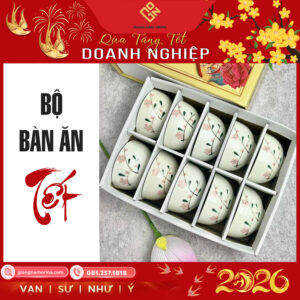 Bộ bát cơm vẽ hoa đào hồng