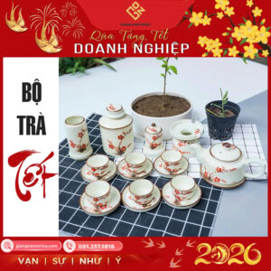 Bộ ấm trà men kem vẽ hoa đào