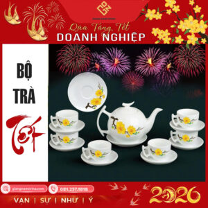 Bộ ấm chén uống trà dáng bưởi cành vẽ hoa mai