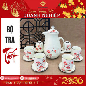 Bộ Bình Nước Hoạ Tiết Hoa Đào Đỏ