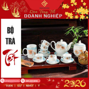 Bộ Ấm Trà Bát Tràng Vẽ Hoa Cúc