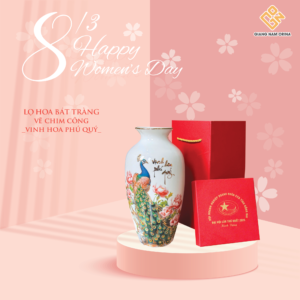 Bình hoa Bát Tràng vẽ chim công vinh hoa phú quý