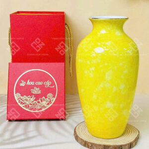 Lọ hoa gốm sứ men vân đá màu vàng